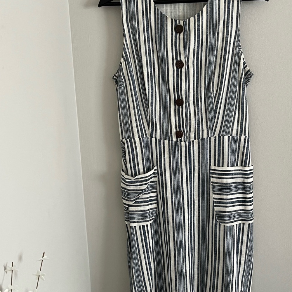 Monteau Striped Button-Front Midi Dress